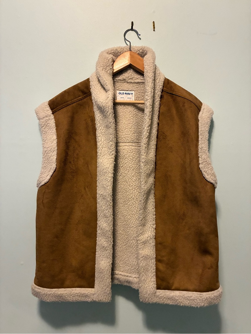 Old Navy Brown Faux-Suede Sherpa-Lined Vest with Cream Trim